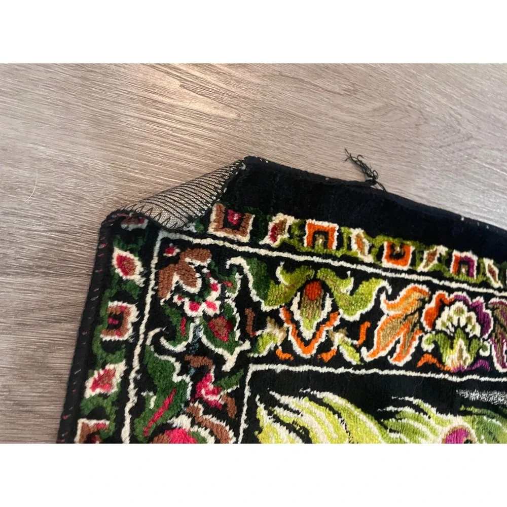 Vintage Turkish Velvet Peacock Tapestry Rug 1970s Wall Hanging 75x49 Boho Decor
